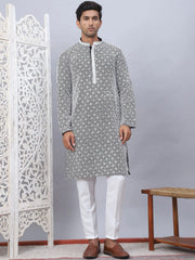 Men's Black Chikankari Embroidered and Sequence Kurta with Pyjama-JOKP-5094Black