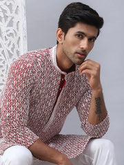 Men's Maroon Chikankari Embroidered and Sequence Kurta with Pyjama-JOKP-5094Maroon