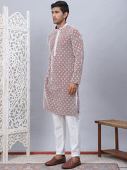 Men's Maroon Chikankari Embroidered and Sequence Kurta with Pyjama-JOKP-5094Maroon