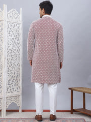 Men's Maroon Chikankari Embroidered and Sequence Kurta with Pyjama-JOKP-5094Maroon