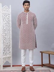 Men's Maroon Chikankari Embroidered and Sequence Kurta with Pyjama-JOKP-5094Maroon