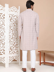 Sequin Embroidered Pure Cotton Kurta with Pyjamas ( JOKP P 5096Grey )