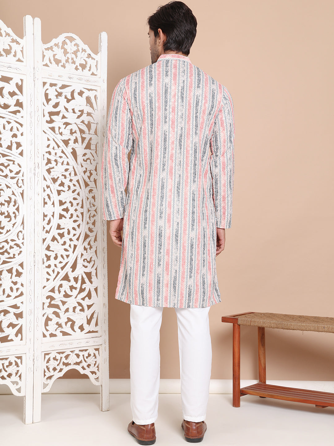 DesiQlo Men Printed Kurta Pyjama Set - Beige - JOKP_P_5097Beige_S