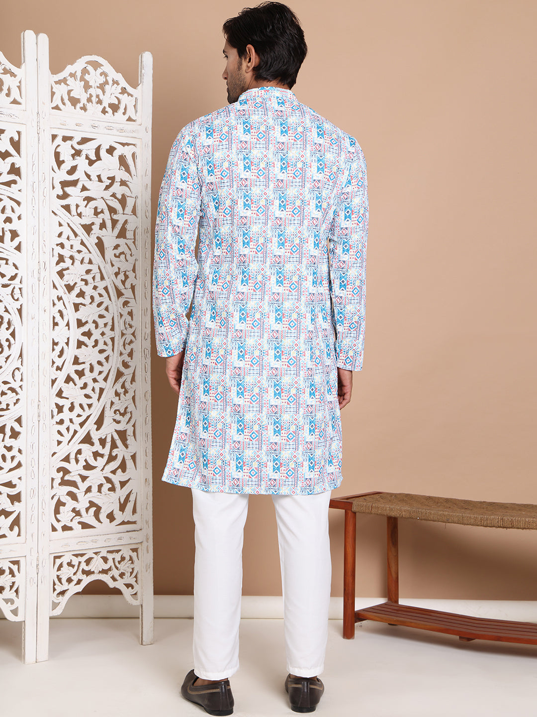 DesiQlo Men Printed Kurta Pyjama Set - Blue - JOKP_P_5097Blue_S