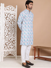 Printed and Emrbroidered Kurta Pyjama Set ( JOKP P 5097Blue ) [FF] [D-12-13]