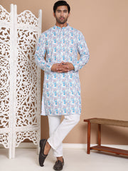 Printed and Emrbroidered Kurta Pyjama Set ( JOKP P 5097Blue ) [FF] [D-12-13]