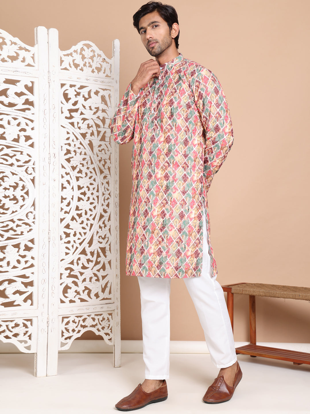 DesiQlo Men Printed Kurta Pyjama Set - Multicolor - JOKP_P_5097Multi_S