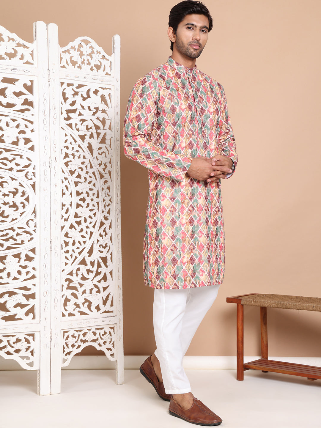DesiQlo Men Printed Kurta Pyjama Set - Multicolor - JOKP_P_5097Multi_S
