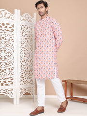 Printed and Emrbroidered Kurta Pyjama Set ( JOKP P 5097Peach ) [FF] [D-12-13]