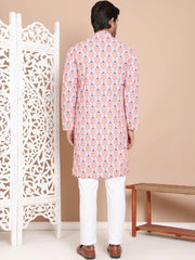Printed and Emrbroidered Kurta Pyjama Set ( JOKP P 5097Peach ) [FF] [D-12-13]