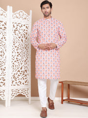 Printed and Emrbroidered Kurta Pyjama Set ( JOKP P 5097Peach ) [FF] [D-12-13]