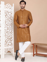 Embroidered and Sequence Kurta with Pyjama For Men ( JOKP P 5098Mustard ) [FF] [J-2-3]