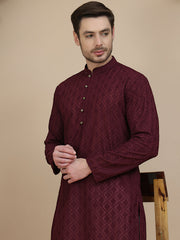 Embroidered Cotton Kurta with Pyjama ( JOKP P 5099 Purple ) [FF] [B-13]