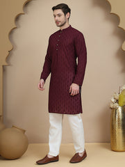 Embroidered Cotton Kurta with Pyjama ( JOKP P 5099 Purple ) [FF] [B-13]