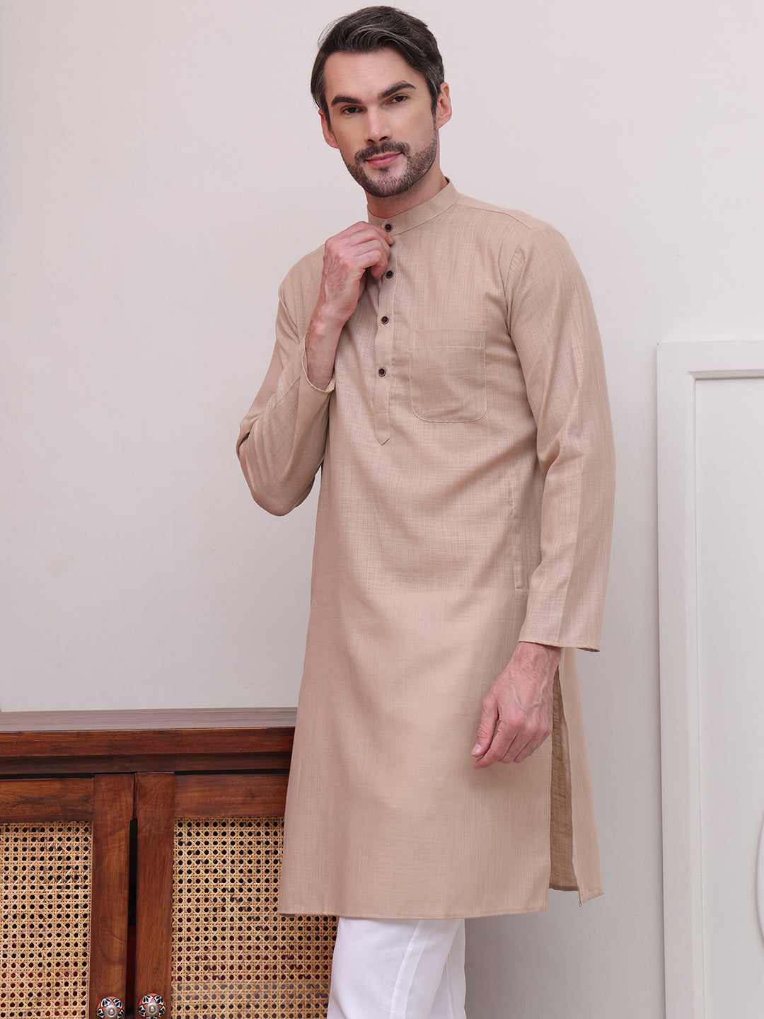 DesiQlo Men Solid Kurta Only - Beige - KO_5101Beige_S