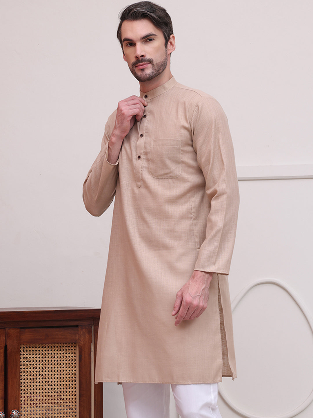 DesiQlo Men Solid Kurta Only - Beige - KO_5101Beige_S