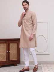 Pure Cotton Solid Kurta Pyjama Set ( JOKP P 5101Beige )
