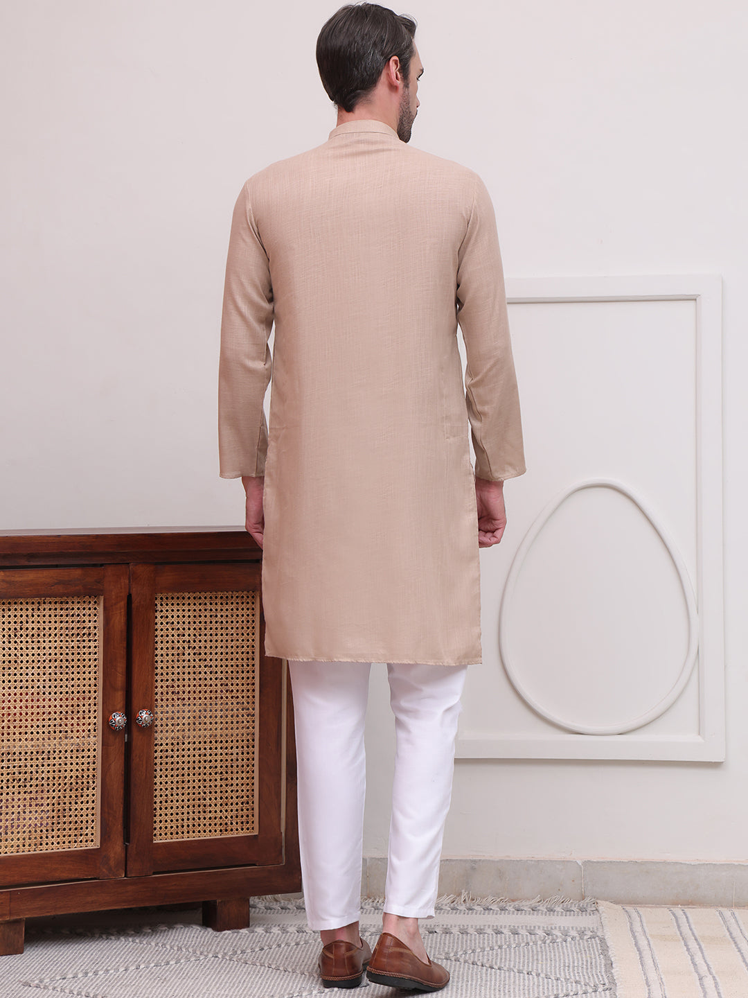 DesiQlo Men Solid Kurta Pyjama Set - Beige - JOKP_P_5101Beige_S
