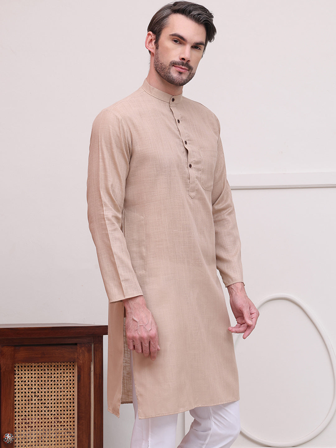DesiQlo Men Solid Kurta Only - Beige - KO_5101Beige_S