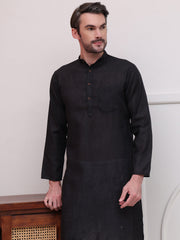 Pure Cotton Solid Kurta Pyjama Set ( JOKP P 5101Black )