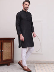 Pure Cotton Solid Kurta Pyjama Set ( JOKP P 5101Black )