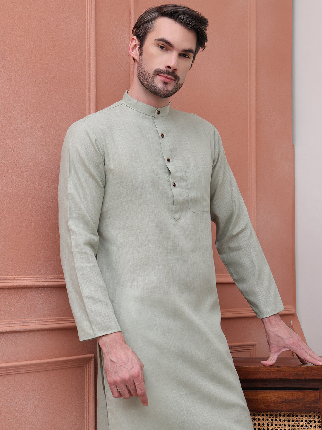 Pure Cotton Solid Kurta Pyjama Set ( JOKP P 5101Pista )