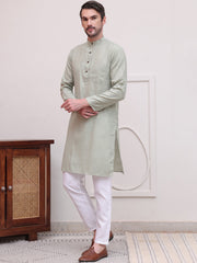 Pure Cotton Solid Kurta Pyjama Set ( JOKP P 5101Pista )