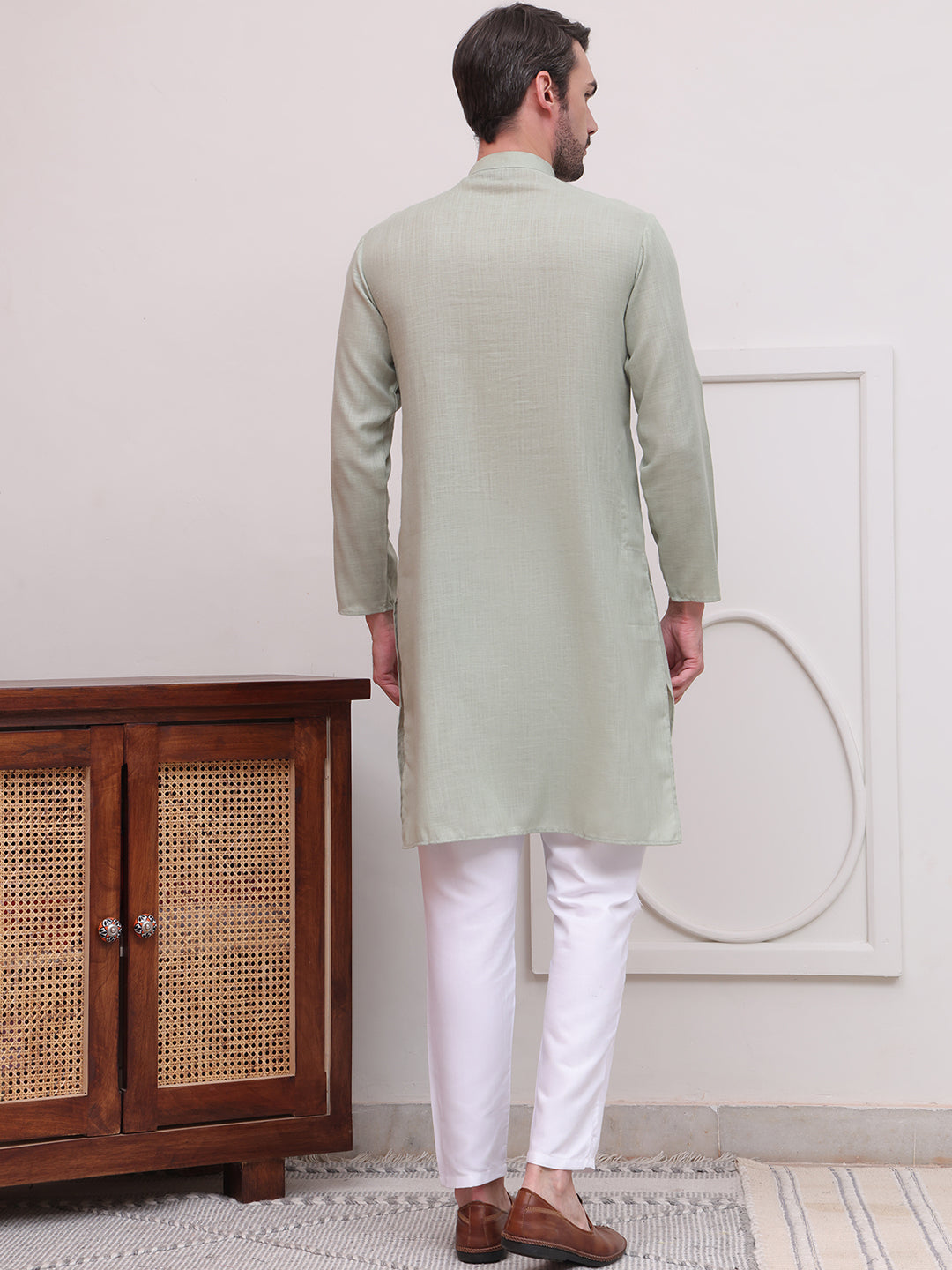 DesiQlo Men Solid Kurta Pyjama Set - Green - JOKP_P_5101Pista_S