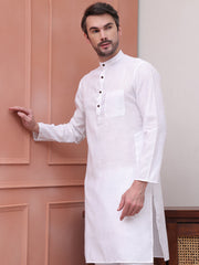 Pure Cotton Solid Kurta Pyjama Set ( JOKP P 5101White )