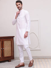 Pure Cotton Solid Kurta Pyjama Set ( JOKP P 5101White )