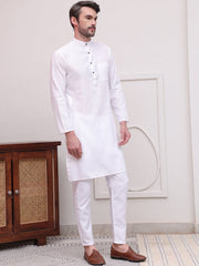 Pure Cotton Solid Kurta Pyjama Set ( JOKP P 5101White )