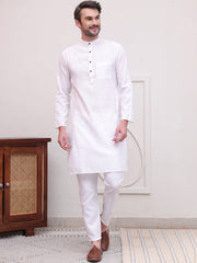Pure Cotton Solid Kurta Pyjama Set ( JOKP P 5101White )