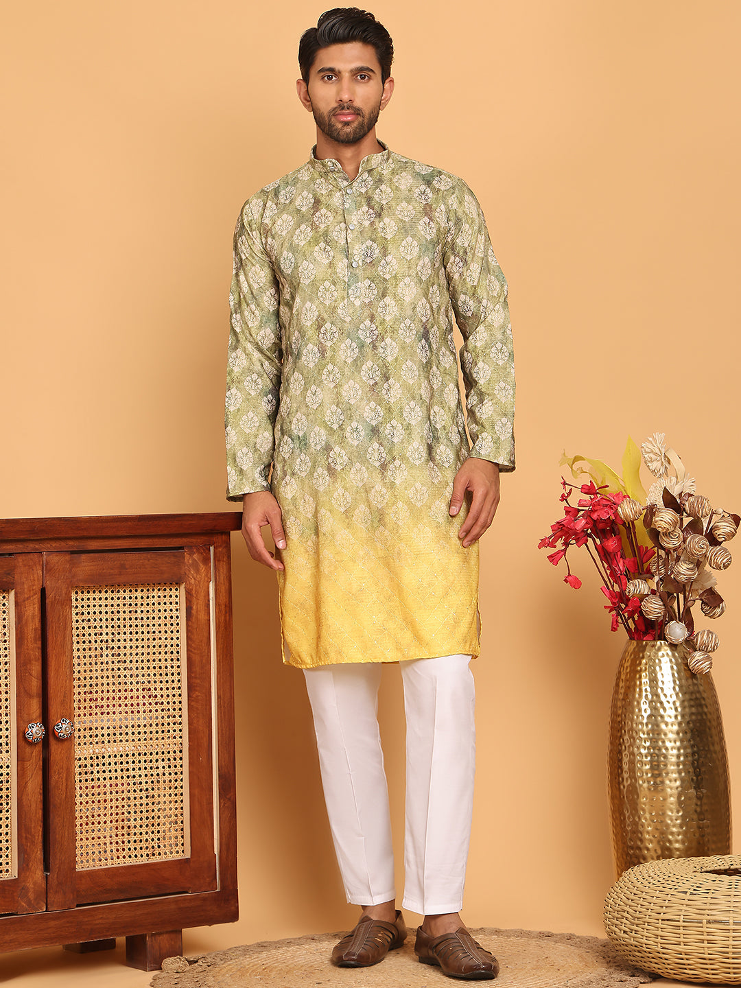 DesiQlo Men Embroidered Kurta Pyjama Set - Green - JOKP_P_5104Green_S