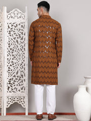 Sequin & Embroidered Kurta with Pyjamas ( JOKP P 5107Mustard ) [FF] [N-1]