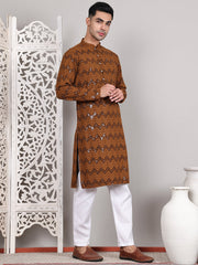 Sequin & Embroidered Kurta with Pyjamas ( JOKP P 5107Mustard ) [FF] [N-1]