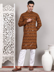 Sequin & Embroidered Kurta with Pyjamas ( JOKP P 5107Mustard ) [FF] [N-1]