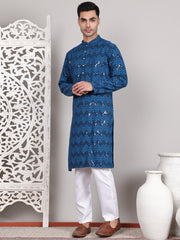 Sequin & Embroidered Kurta with Pyjamas ( JOKP P 5107Peacock ) [FF] [N-1]