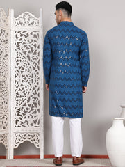 Sequin & Embroidered Kurta with Pyjamas ( JOKP P 5107Peacock ) [FF] [N-1]