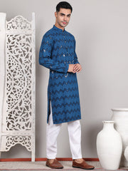 Sequin & Embroidered Kurta with Pyjamas ( JOKP P 5107Peacock ) [FF] [N-1]