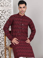 Sequin & Embroidered Kurta with Pyjamas ( JOKP P 5107Wine ) [FF] [N-1]