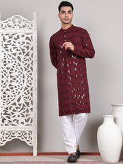 Sequin & Embroidered Kurta with Pyjamas ( JOKP P 5107Wine ) [FF] [N-1]