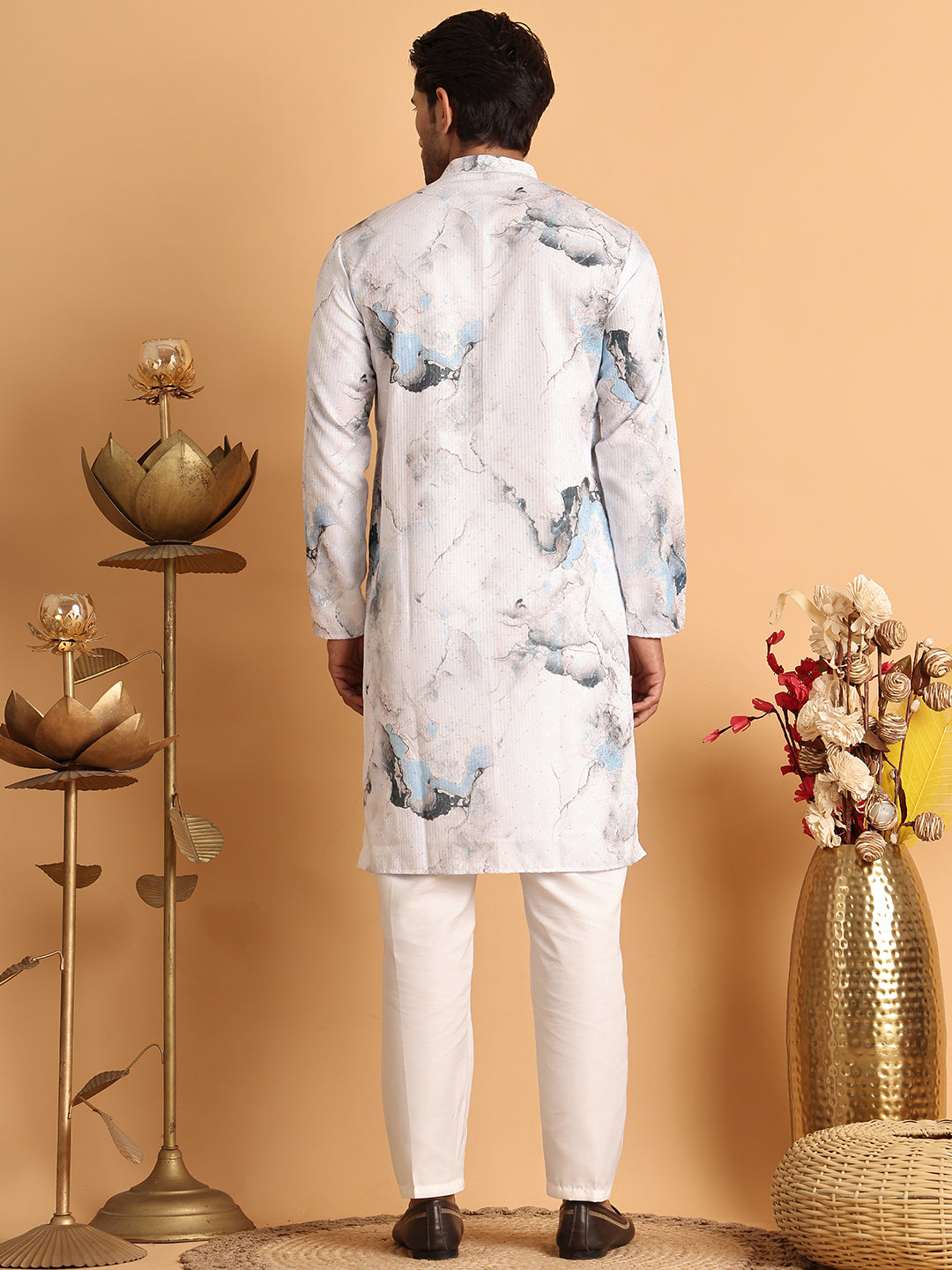 DesiQlo Men Embroidered Kurta Pyjama Set - Blue - JOKP_P_5112Blue_S