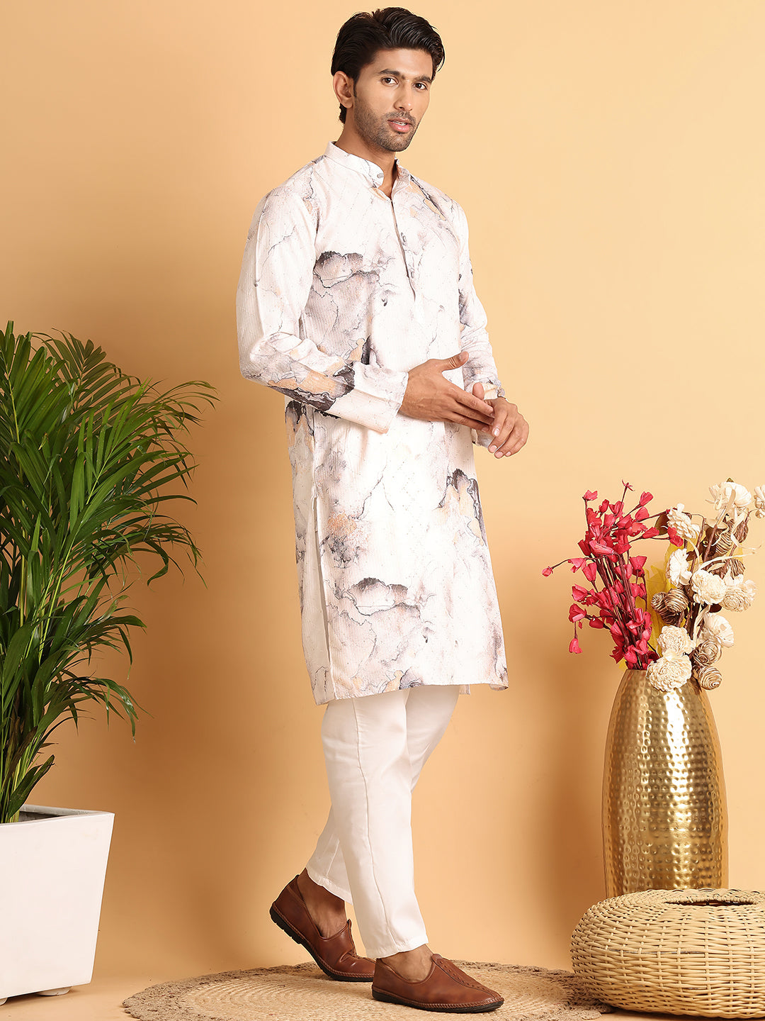 DesiQlo Men Embroidered Kurta Pyjama Set - Brown - JOKP_P_5112Brown_S