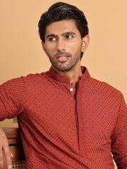 Sequins & Embroidered Viscose Kurta Set For Men ( JOKP P 5113Rust ) [FF] [C-10-11]