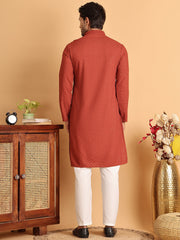 Sequins & Embroidered Viscose Kurta Set For Men ( JOKP P 5113Rust ) [FF] [C-10-11]