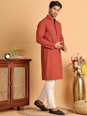 Sequins & Embroidered Viscose Kurta Set For Men ( JOKP P 5113Rust ) [FF] [C-10-11]