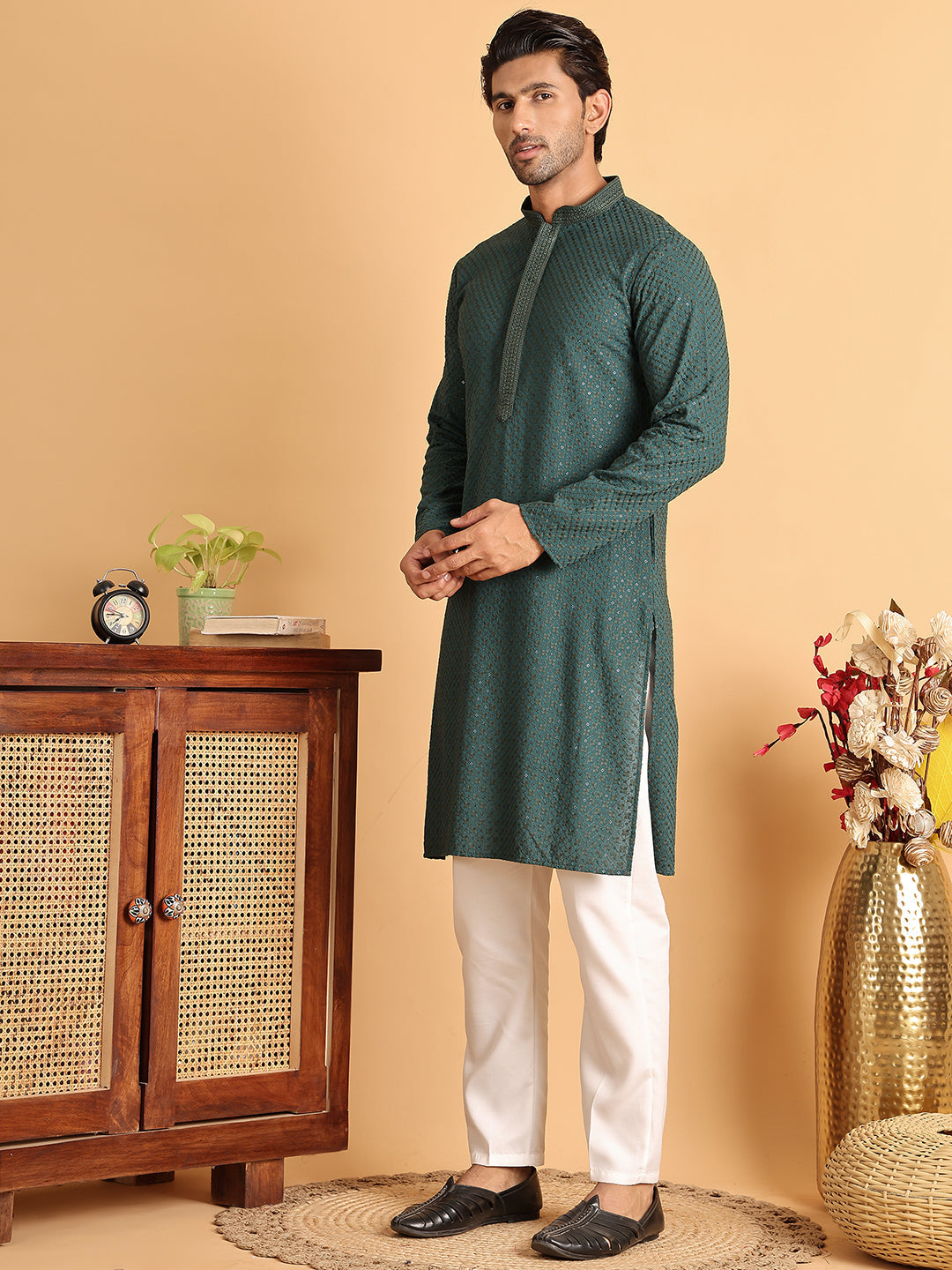 DesiQlo Men Embroidered Kurta Pyjama Set - Multicolor - JOKP_P_5113Sea