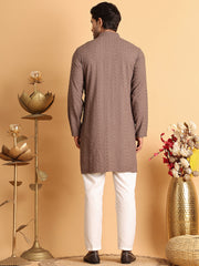 Embroidered & Sequins Straight Kurta Set For Men ( JOKP P 5116Coffee )