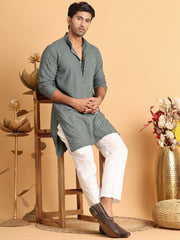 Embroidered & Sequins Straight Kurta Set For Men ( JOKP P 5116Grey )