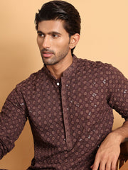 Embroidered & Sequins Straight Kurta Set For Men ( JOKP P 5117Coffee ) [FF] [O-19]